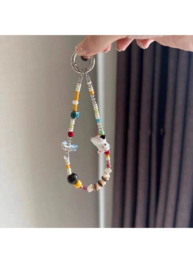 NIBEMINENT Phone Charm/ Chain Strap for Women Girls, Playful kitten Cell Phone Case Lanyard Wrist Strap - Image 1