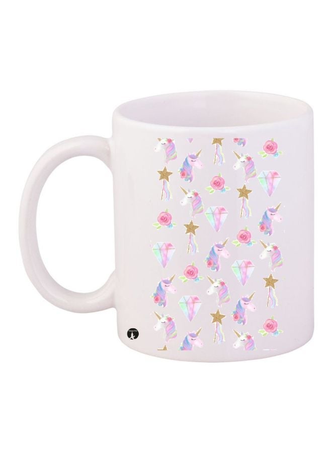 Unicorn Printed Coffee Mug White/Pink/Blue 11ounce