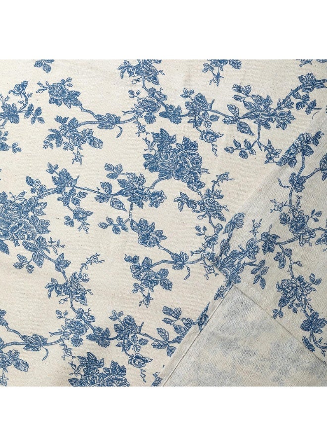 Rectangle Tablecloth, Polyester Linen-Look, Blue Floral Pattern, Beige, 215x152cm, Washable & Wrinkle Resistant - Image 3