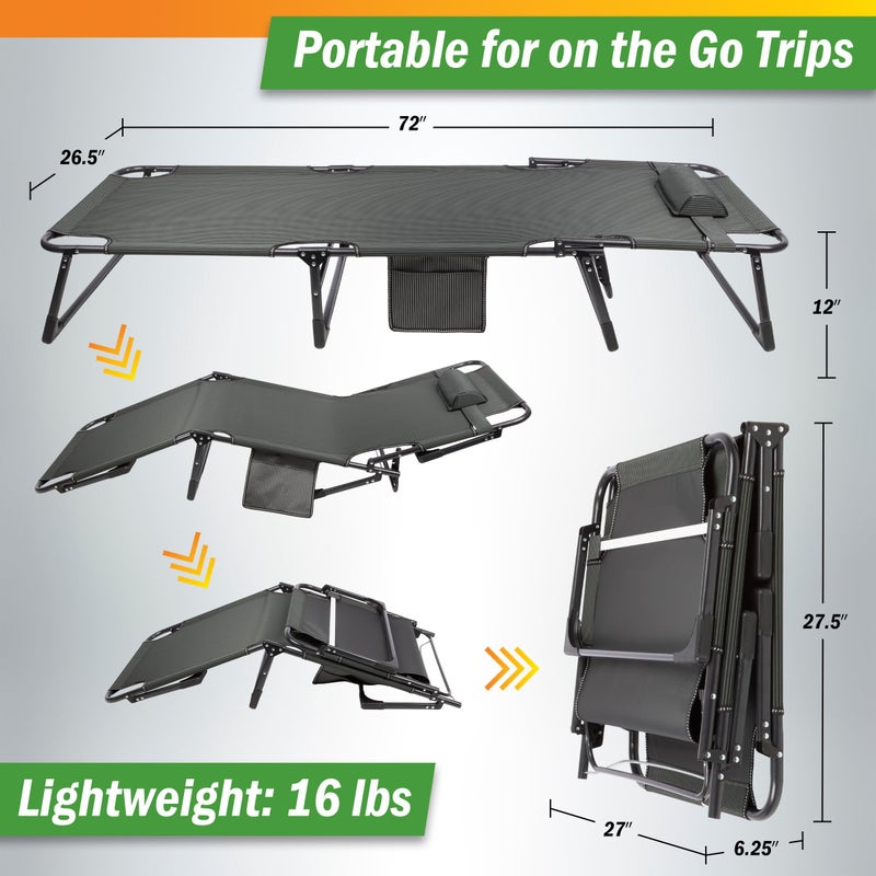 Wakeman Folding Camping Cot with Mattress for Adults up to 440lbs - Heavy Duty Foldable Bed with Removable Cot Mattress and 3 Recline Positions for Travel, Camp, Beach or Guest Bed by Wakeman Outdoors (Gray) - Image 3
