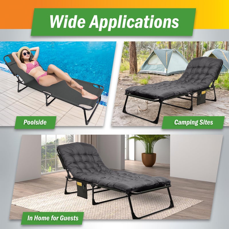 Wakeman Folding Camping Cot with Mattress for Adults up to 440lbs - Heavy Duty Foldable Bed with Removable Cot Mattress and 3 Recline Positions for Travel, Camp, Beach or Guest Bed by Wakeman Outdoors (Gray) - Image 5