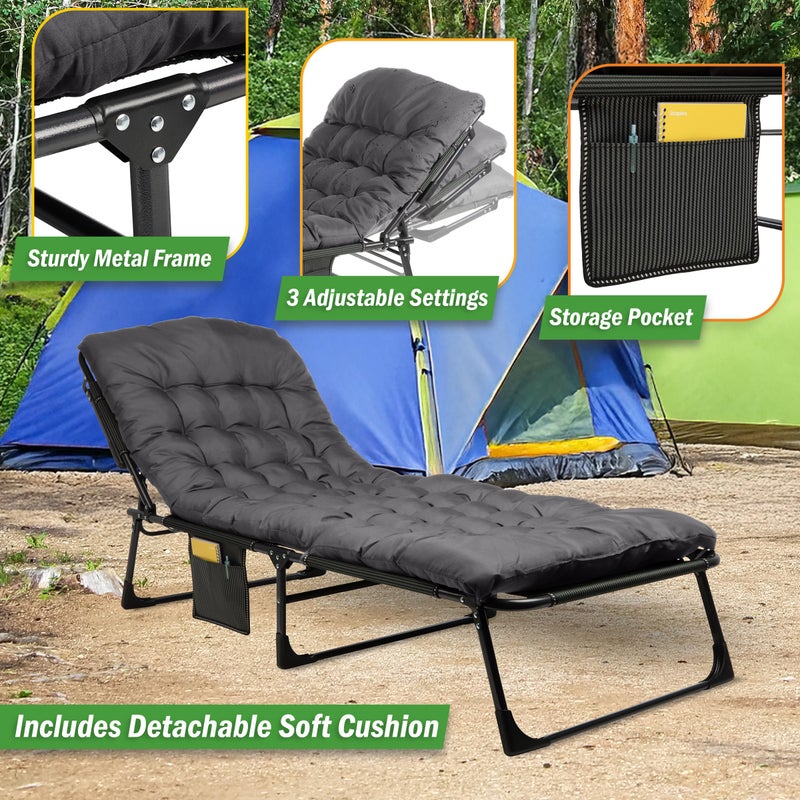 Wakeman Folding Camping Cot with Mattress for Adults up to 440lbs - Heavy Duty Foldable Bed with Removable Cot Mattress and 3 Recline Positions for Travel, Camp, Beach or Guest Bed by Wakeman Outdoors (Gray) - Image 2