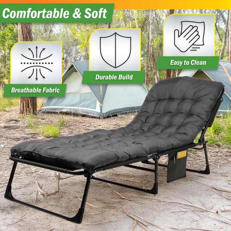 Wakeman Folding Camping Cot with Mattress for Adults up to 440lbs - Heavy Duty Foldable Bed with Removable Cot Mattress and 3 Recline Positions for Travel, Camp, Beach or Guest Bed by Wakeman Outdoors (Gray) - Image 4