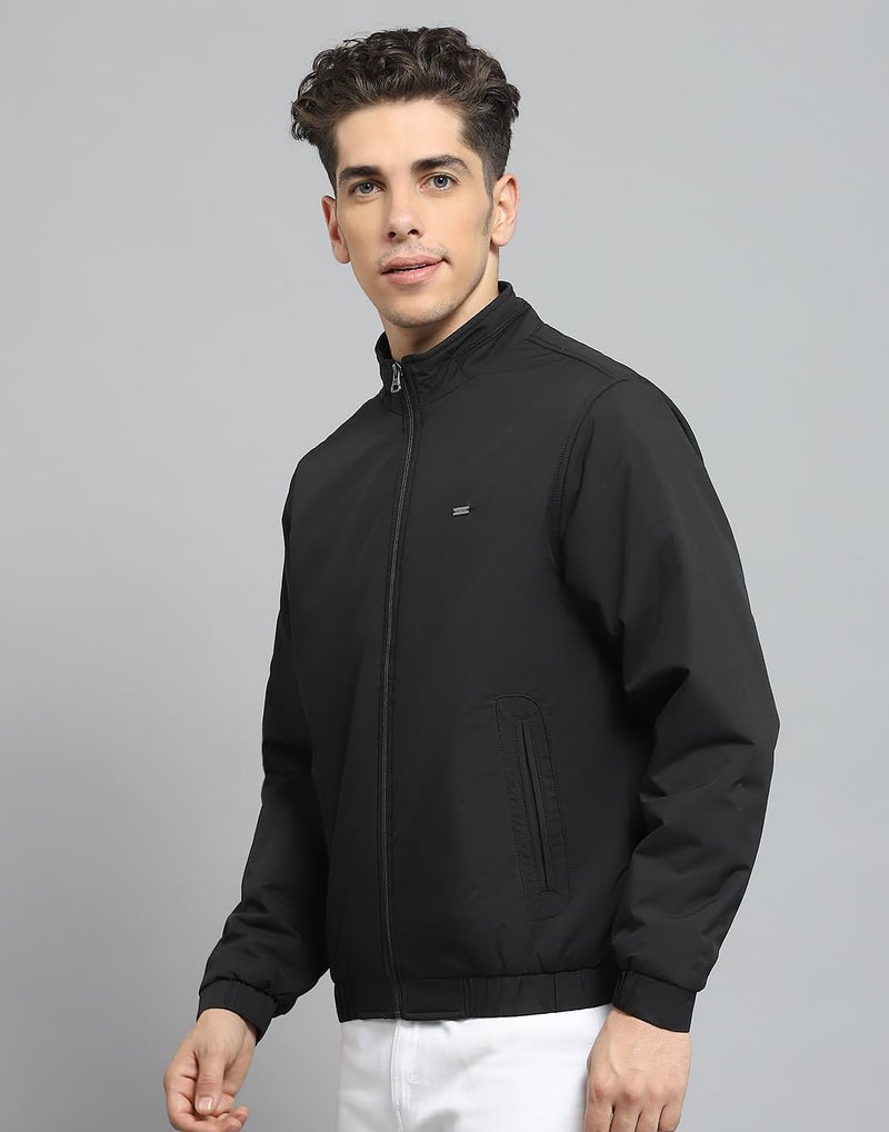 Monte Carlo Mens Solid Black Mock Neck Full Sleeve Jacket_224066770 - Image 3