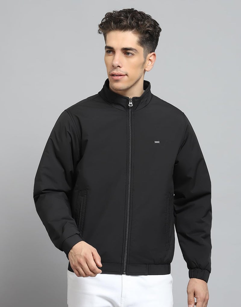 Monte Carlo Mens Solid Black Mock Neck Full Sleeve Jacket_224066770 - Image 2
