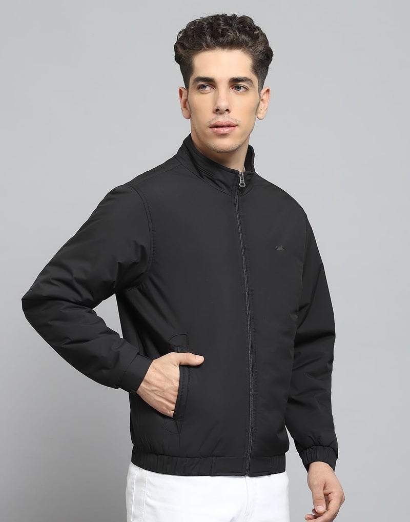 Monte Carlo Mens Solid Black Mock Neck Full Sleeve Jacket_224066770 - Image 4