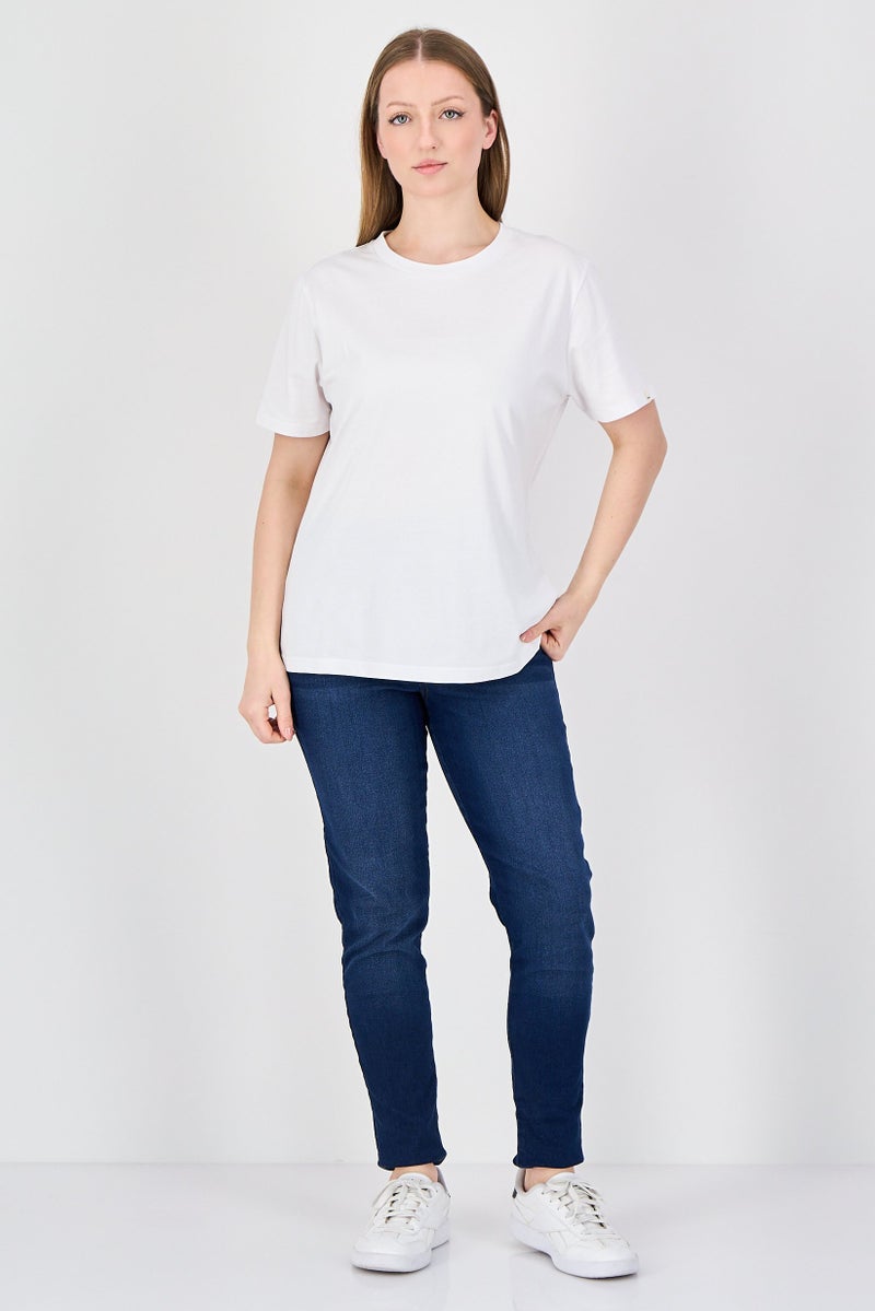 Fudo Comforts By Fudo Women Crew Neck Short Sleeve Plain T-Shirt, White - Image 2