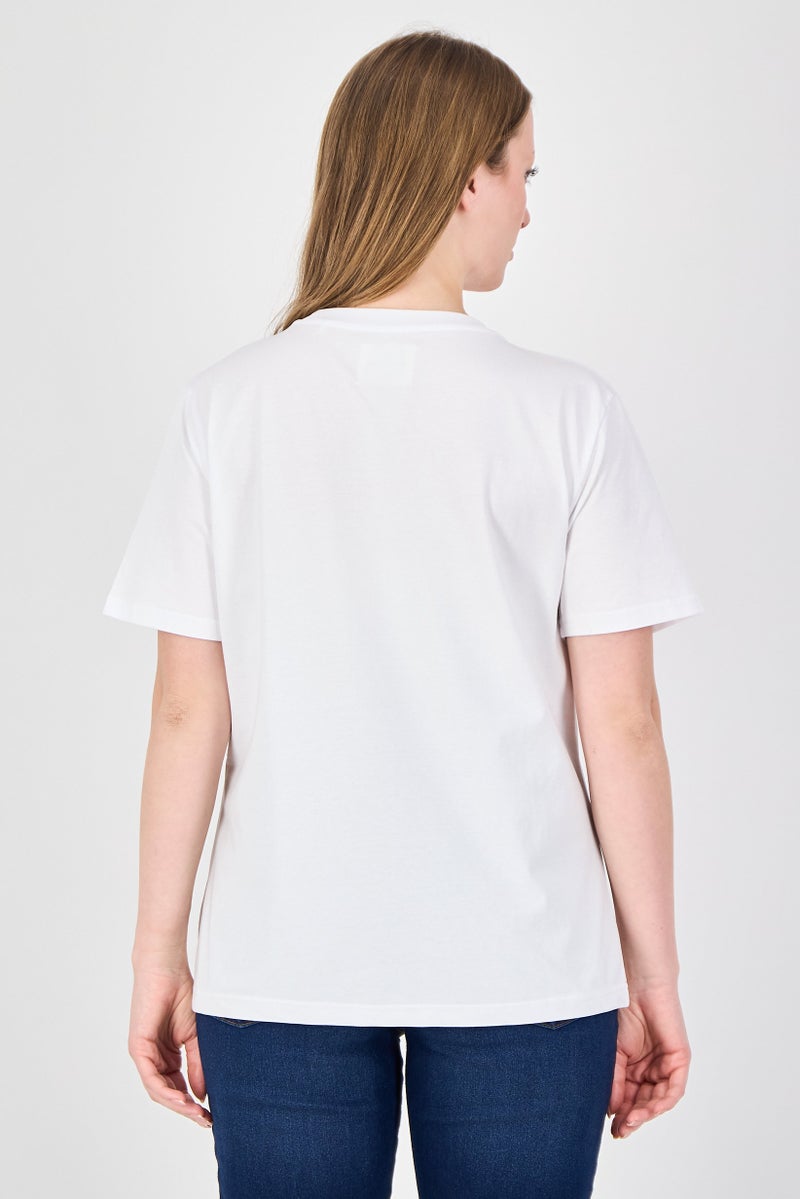 Fudo Comforts By Fudo Women Crew Neck Short Sleeve Plain T-Shirt, White - Image 3