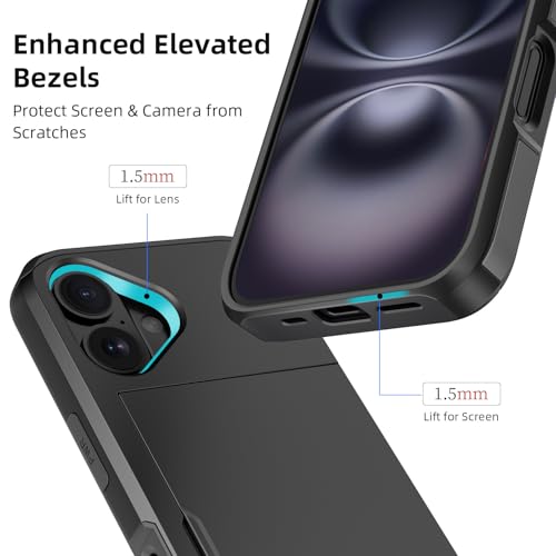 Jiunai for iPhone 16 Wallet Case, Credit Card Holder for 2 Cards Slide Cover, Hidden Pocket for IDs License, Protective Dual Layer Slim Wallet Phone Case for iPhone 16 6.1 inch Men Women - Black - Image 5