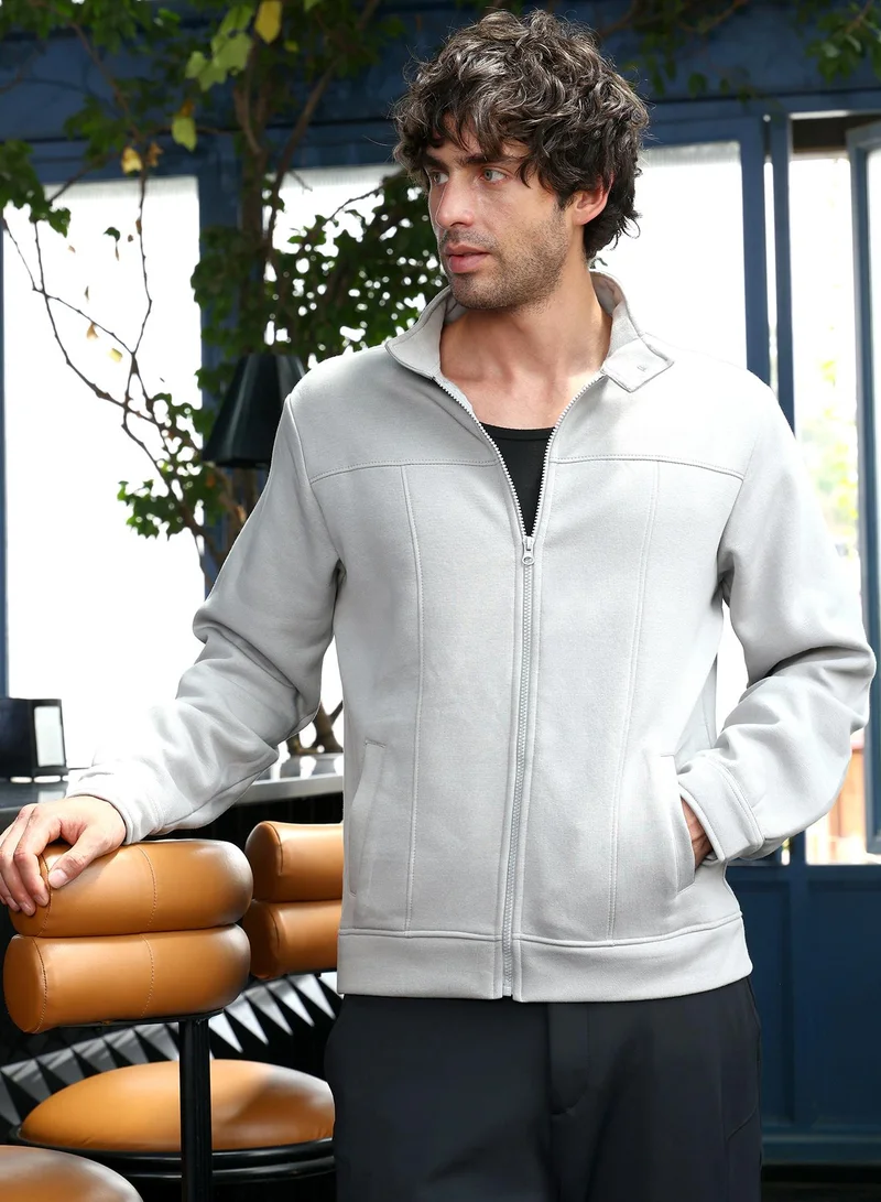CAHOOT  Men's Cloud Grey Panel-Stitch Knit Jacket for Men | Best Price UAE