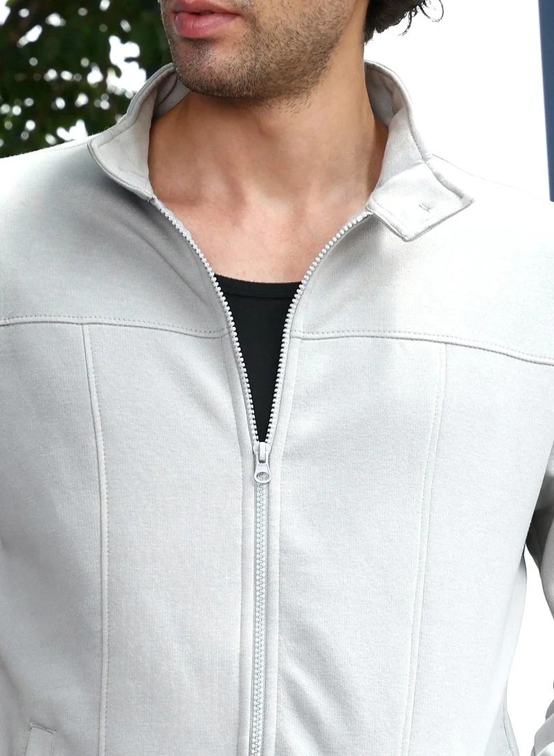 CAHOOT  Men's Cloud Grey Panel-Stitch Knit Jacket for Men | Best Price UAE