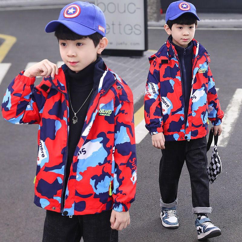 Boys' Charge Coat Three-In-One Plus Velvet Children'S Detachable Windproof Coat Foreign Style Windbreaker - Image 1