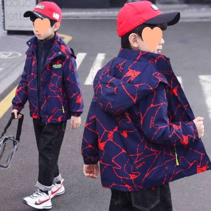 Boys' Charge Coat Three-In-One Plus Velvet Children'S Detachable Windproof Coat Foreign Style Windbreaker - Image 4
