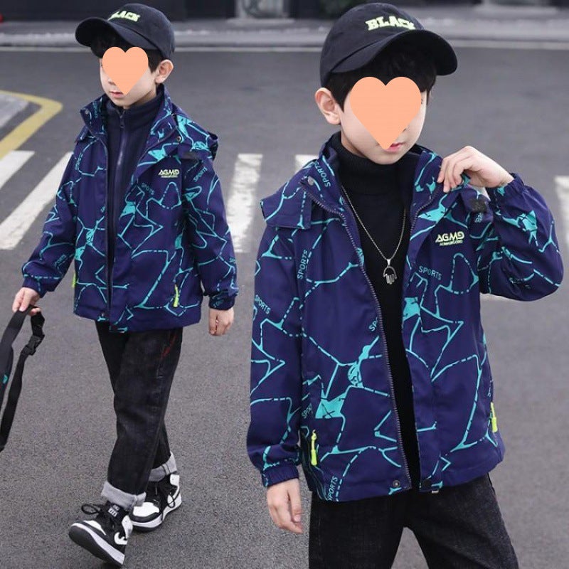 Boys' Charge Coat Three-In-One Plus Velvet Children'S Detachable Windproof Coat Foreign Style Windbreaker - Image 5