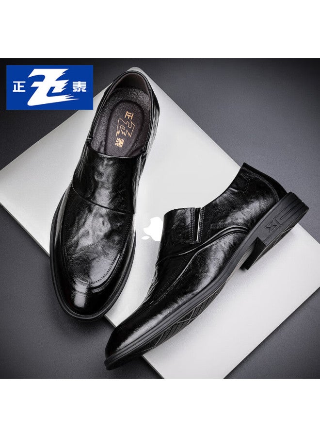 Chint Zhengtai British Business Men's Leather Shoes, Breathable Casual Leather Shoes For Men, Slip-on Loafers, Autumn Jz0168, Black, Size 44 - Image 1