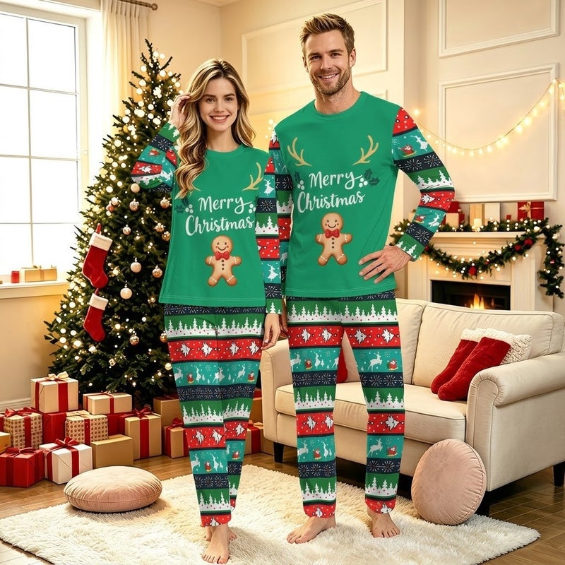 Cross-Border Source Factory Christmas Pajamas Printed Homewear Set Long Sleeve Couple Outfit Customizable Dropshipping