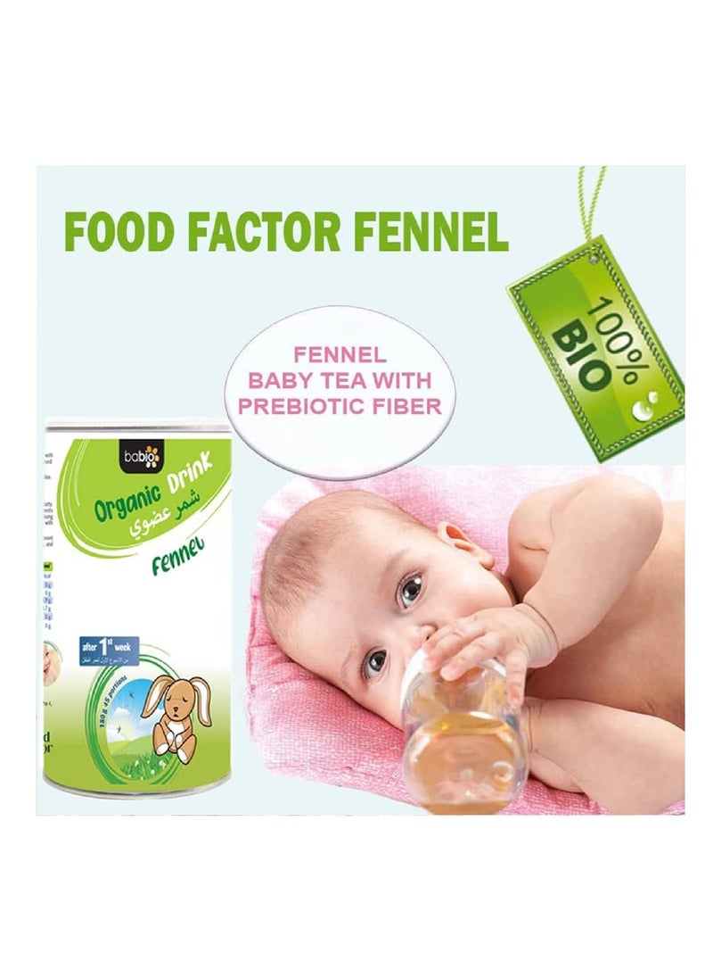 Food Factor Food Factor Babio Organic Fennel instant baby Tea Drink With Prebiotic Fiber (Inulin), Relief Colic Gases Helping Digestion with Baby Calm, Easy to Prepare with Cold or Hot water, Baby Herbal Tea 180g  - Image 3