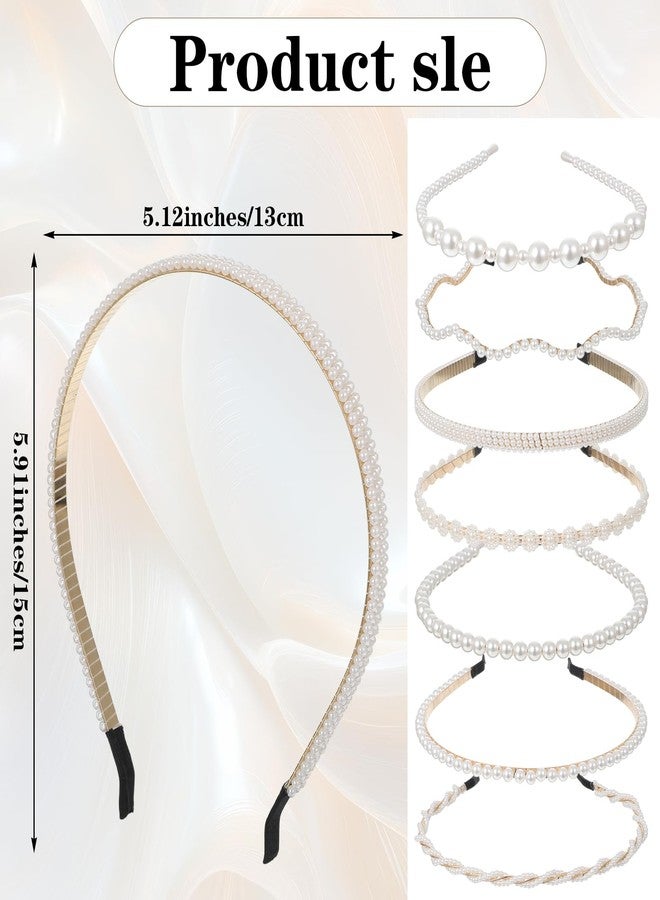 KFHENSOMR 7 Pcs Pearl Headbands for Women White Pearl Headband Non Slip Bridal Headband Elegant Pearls Headpiece Elegant For Women Girls Wedding Party - Image 2