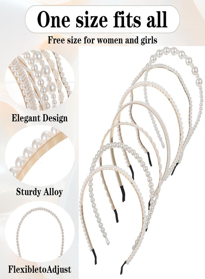 KFHENSOMR 7 Pcs Pearl Headbands for Women White Pearl Headband Non Slip Bridal Headband Elegant Pearls Headpiece Elegant For Women Girls Wedding Party - Image 3