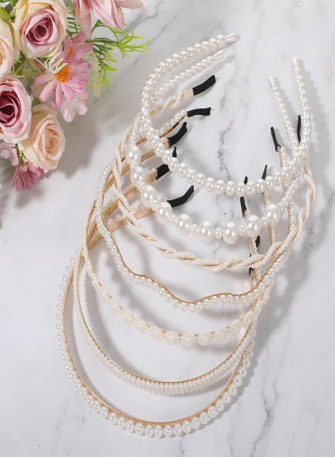 KFHENSOMR 7 Pcs Pearl Headbands for Women White Pearl Headband Non Slip Bridal Headband Elegant Pearls Headpiece Elegant For Women Girls Wedding Party - Image 4