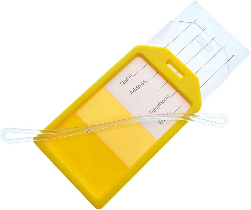 Specialist ID 5 Pack - Premium Rigid Airline Luggage Tag Holders with 6" Worm Loops - Heavy Duty Hard Plastic -Suitcase ID Tag Identifiers with Business Card Insert Window by (Yellow) - Image 5