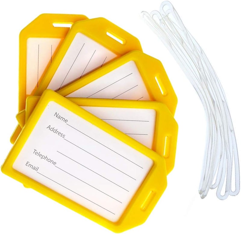 Specialist ID 5 Pack - Premium Rigid Airline Luggage Tag Holders with 6" Worm Loops - Heavy Duty Hard Plastic -Suitcase ID Tag Identifiers with Business Card Insert Window by (Yellow) - Image 1