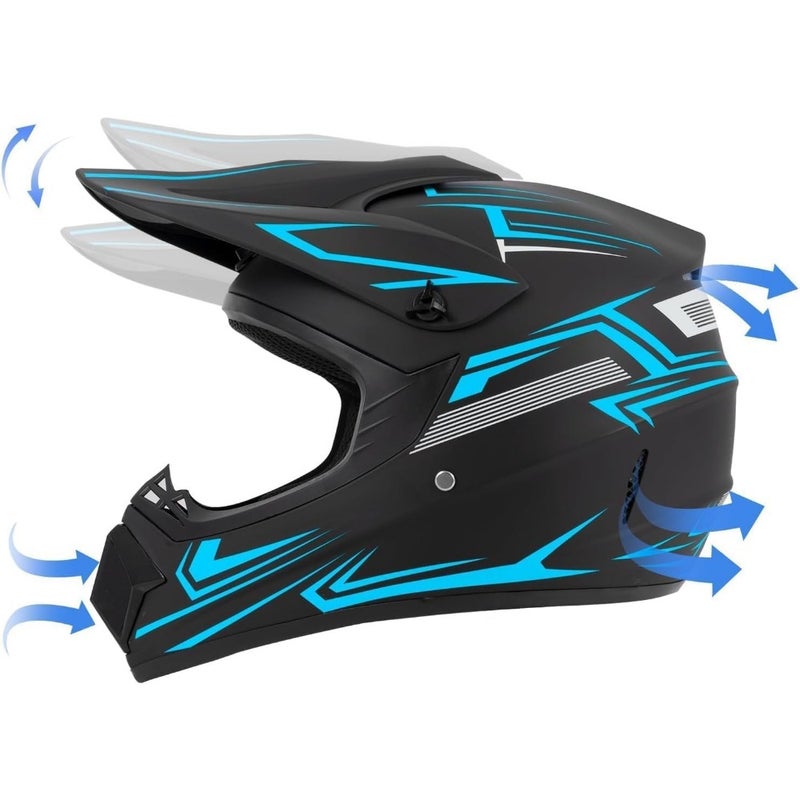 Off-road dirt bike helmet for adult and kids, full-face MTB/motorcross/ATV racing helmet in matte black, lightweight polycarbonate shell with ventilation and anti-fog goggles mask - Image 3