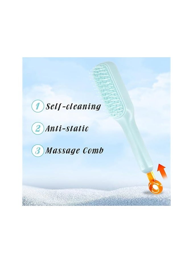 Generic Self Cleaning Hair Brush One Pull Clean Massage Comb Anti Static Hair Comb Hairbrush for Women Soft Hair Combs Hairbrushes for Long Short Wavy Straight Hair (Blue) - Image 2