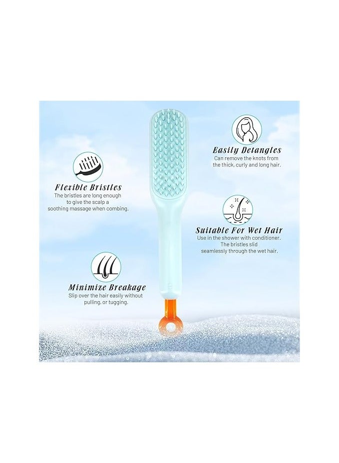 Generic Self Cleaning Hair Brush One Pull Clean Massage Comb Anti Static Hair Comb Hairbrush for Women Soft Hair Combs Hairbrushes for Long Short Wavy Straight Hair (Blue) - Image 3