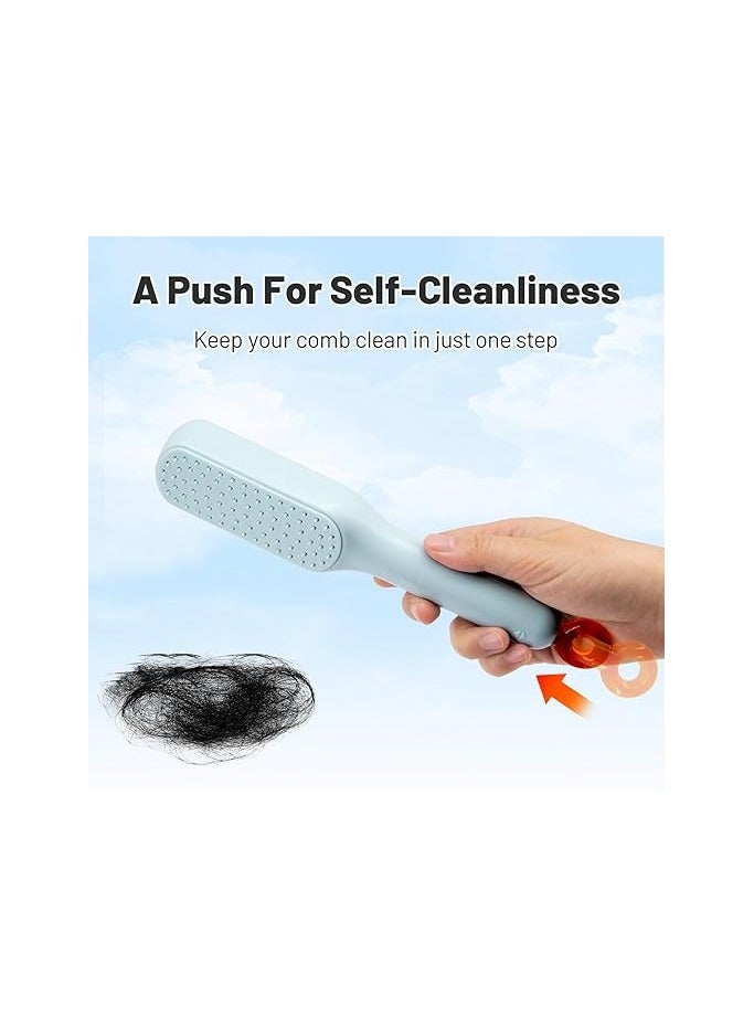 Generic Self Cleaning Hair Brush One Pull Clean Massage Comb Anti Static Hair Comb Hairbrush for Women Soft Hair Combs Hairbrushes for Long Short Wavy Straight Hair (Blue) - Image 5