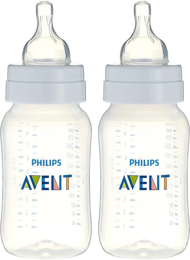 Avent AVENT Philips Anti-Colic Baby Bottle 260ml White +1Month Pack of 2 
