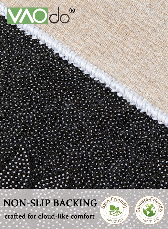 فاو دو سجادة دائرية بزخارف نباتية جميلة، سجادة دائرية منخفضة الوبر ومقاومة للانزلاق، سجادة دائرية بزخارف نباتية عتيقة لغرفة النوم وغرفة المعيشة وغرفة الدراسة 140*140 سم - Image 2