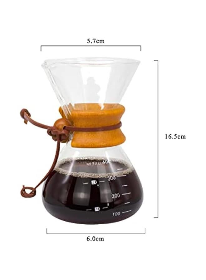 Beauenty Pour Over Chemex Style Coffee Maker | Drip Glass Pot Espresso Coffee Bowl Machine | Heat Resistant for Home Travel | Wooden hoop (Transparent, 400ml)  - Image 4