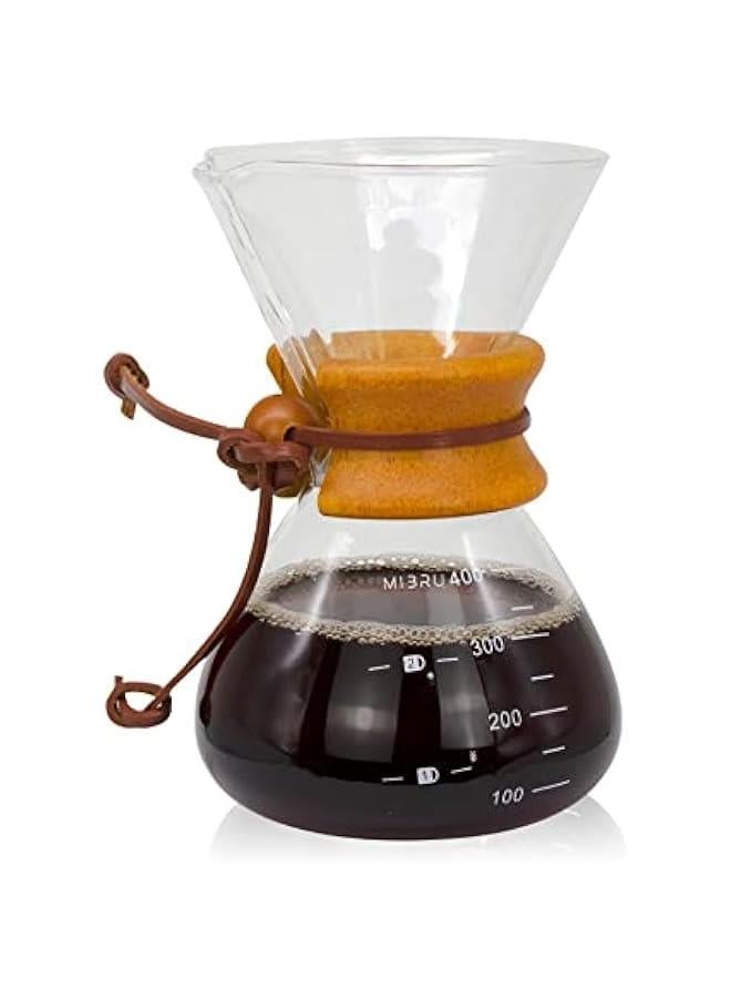 Beauenty Pour Over Chemex Style Coffee Maker | Drip Glass Pot Espresso Coffee Bowl Machine | Heat Resistant for Home Travel | Wooden hoop (Transparent, 400ml)  - Image 3