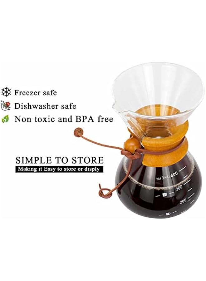 Beauenty Pour Over Chemex Style Coffee Maker | Drip Glass Pot Espresso Coffee Bowl Machine | Heat Resistant for Home Travel | Wooden hoop (Transparent, 400ml)  - Image 5