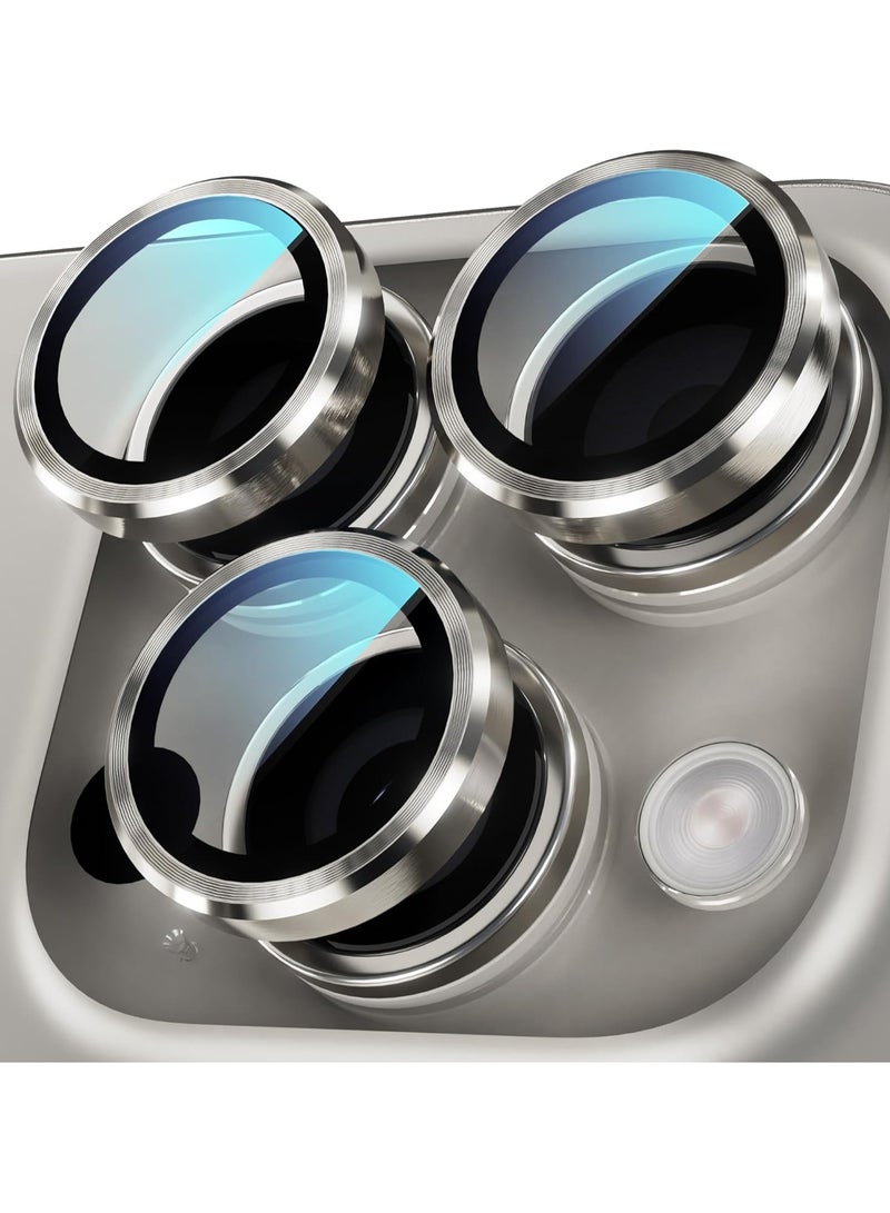 واقي عدسة الكاميرا، لهاتف iPhone 16 Pro/16 Pro Max، واقي عدسة الكاميرا، غطاء فردي معدني مضاد للخدش عالي الدقة، غطاء كاميرا من الزجاج المقوى الصديق للبيئة، مجموعة واحدة (تيتانيوم طبيعي) - Image 1