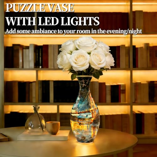 YunSheCSBS 3D Puzzles Vase for Adults Crafts for Adults 160 Pieces Plastic DIY Unique Flower Vase with LED Light House Warming Gift Birthday Gifts for Flower Arrangements and Home Decor Bridge - Image 5