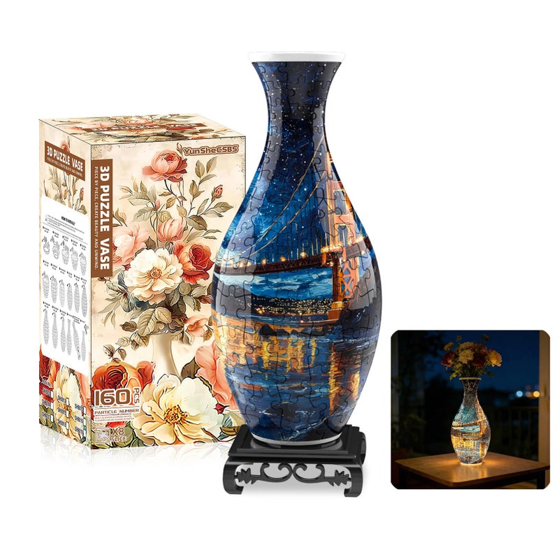 YunSheCSBS 3D Puzzles Vase for Adults Crafts for Adults 160 Pieces Plastic DIY Unique Flower Vase with LED Light House Warming Gift Birthday Gifts for Flower Arrangements and Home Decor Bridge - Image 3