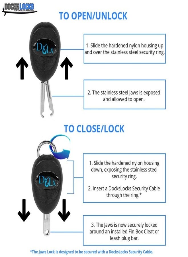 DocksLocks Complete SUP & Surf Security System – Marine Grade Anti-Theft Kit with Patented Jaws Lock, 10ft Coiled Cable Lock & Fin Box Cleat for Paddleboard & Surfboard Protection - Image 3