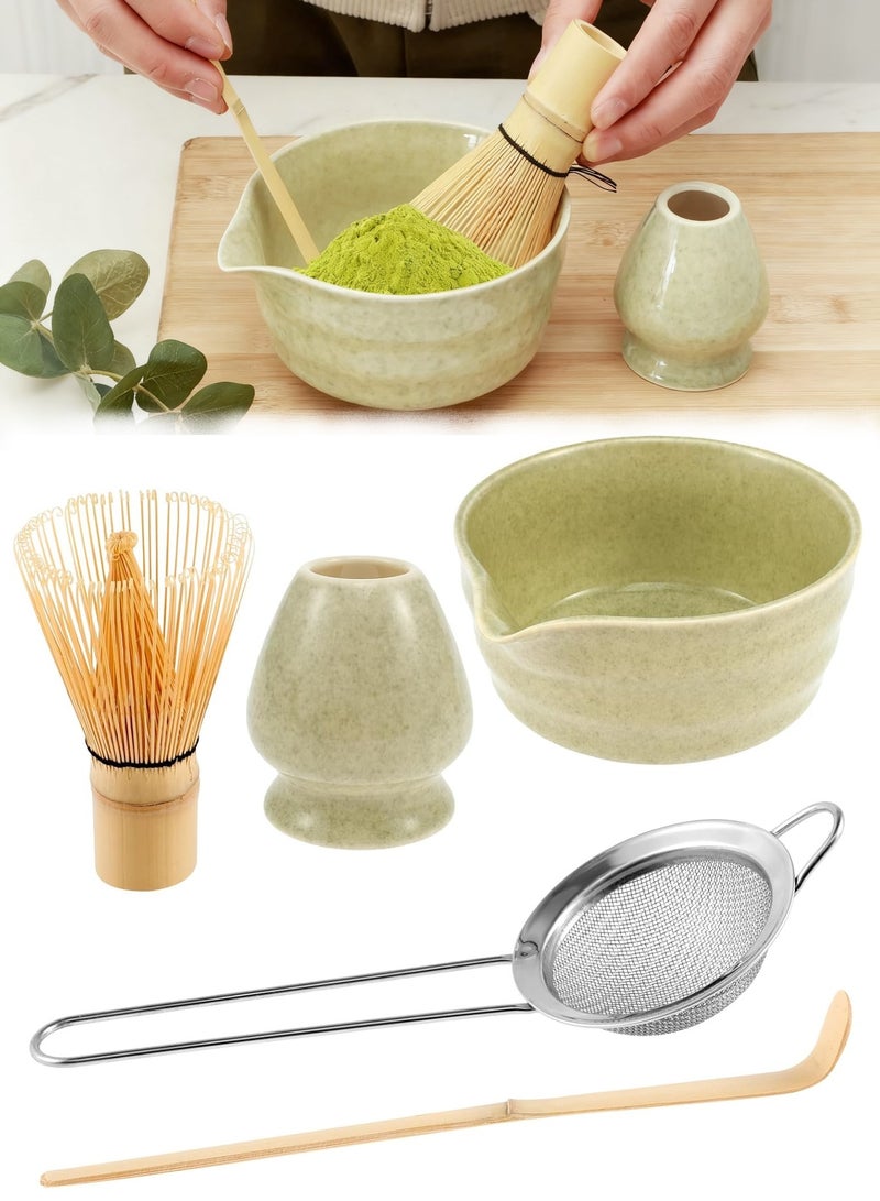كيبول مجموعة خفاقة الماتشا 5 طقم شاي الماتشا حامل خفاقة الماتشا وعاء سيراميك حامل شاي الماتشا الطبيعي ملحقات الماتشا لتحضير الماتشا - Image 1