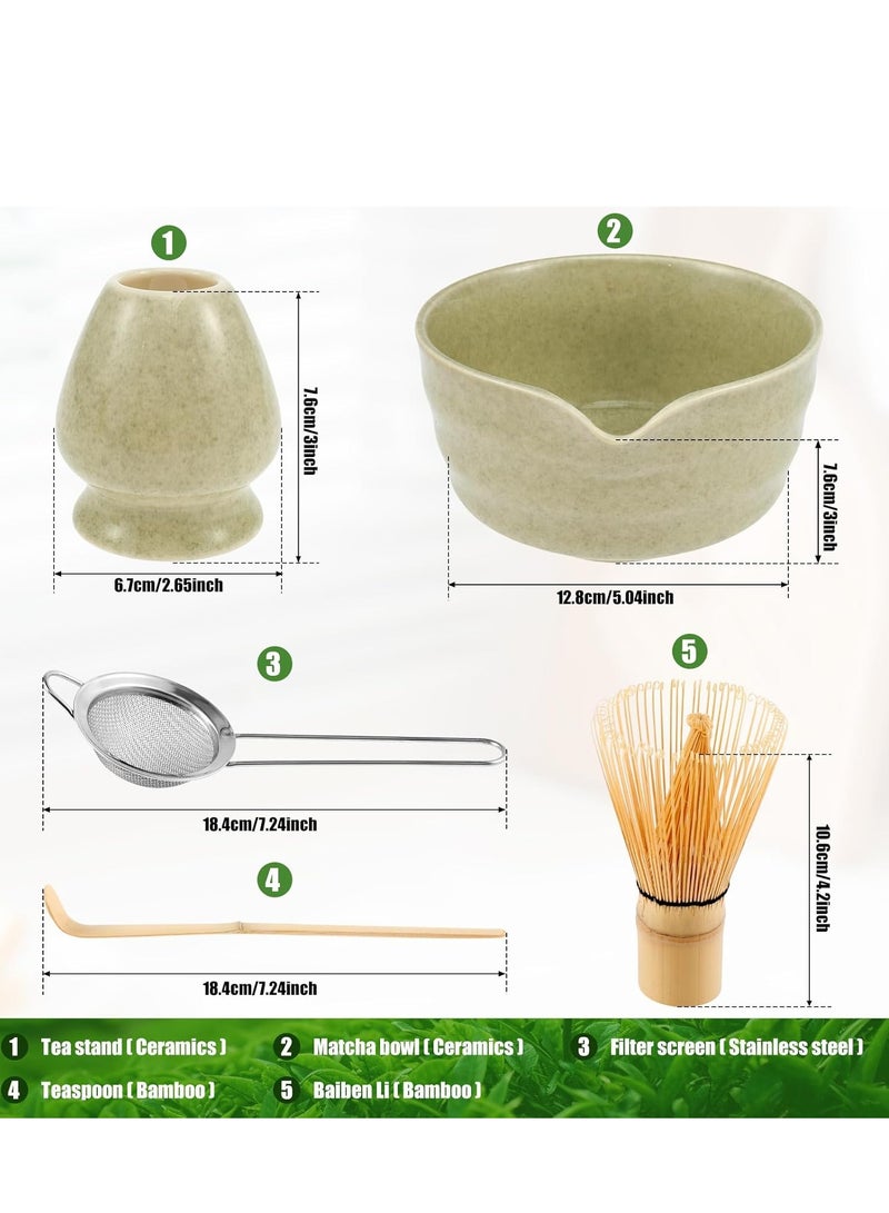 كيبول مجموعة خفاقة الماتشا 5 طقم شاي الماتشا حامل خفاقة الماتشا وعاء سيراميك حامل شاي الماتشا الطبيعي ملحقات الماتشا لتحضير الماتشا - Image 5