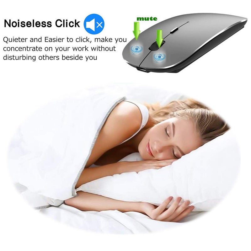 KLO Rechargeable Bluetooth Mouse for MacBook/MacBook air/Pro/iPad, Wireless Mouse for Laptop/Notebook/pc/iPad/Chromebook (Grey) - Image 3