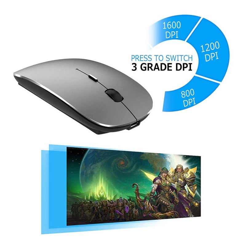 KLO Rechargeable Bluetooth Mouse for MacBook/MacBook air/Pro/iPad, Wireless Mouse for Laptop/Notebook/pc/iPad/Chromebook (Grey) - Image 4
