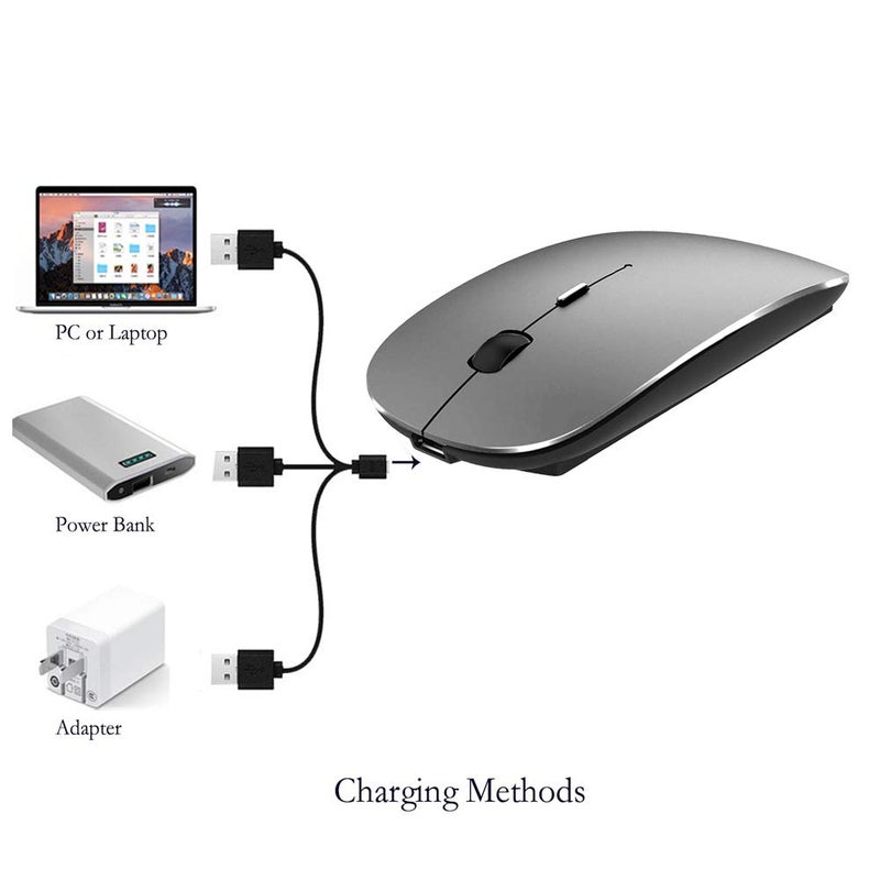 KLO Rechargeable Bluetooth Mouse for MacBook/MacBook air/Pro/iPad, Wireless Mouse for Laptop/Notebook/pc/iPad/Chromebook (Grey) - Image 5