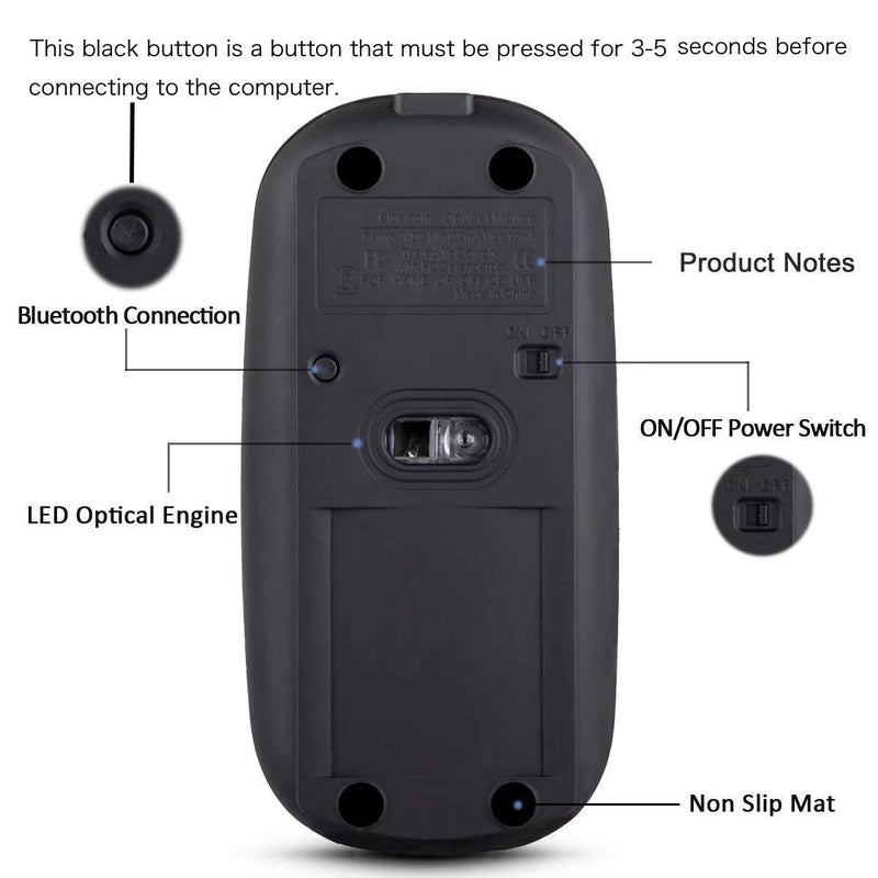 KLO Rechargeable Bluetooth Mouse for MacBook/MacBook air/Pro/iPad, Wireless Mouse for Laptop/Notebook/pc/iPad/Chromebook (Grey) - Image 2