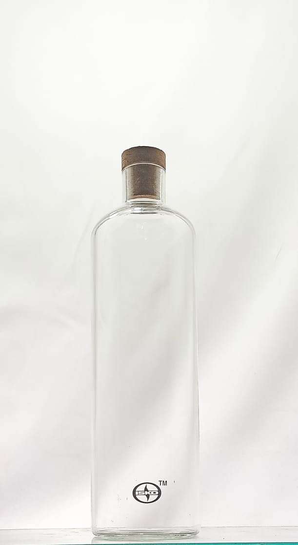 ISKO Borosilicate Glass Water Bottle 100 ecoFriendly with Protective Fabric Cover with Wooden Cork 1000 ML - Image 1