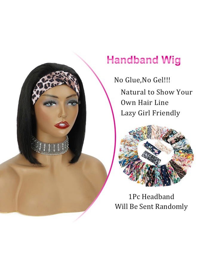 AISI Bob Headband Wig Human Hair Short Straight Headband Wigs Remy Hair Easy Wear and Go Glueless Wigs ​Bob Headband Wigs for Women Black Color(150% Density 12Inch) - Image 4