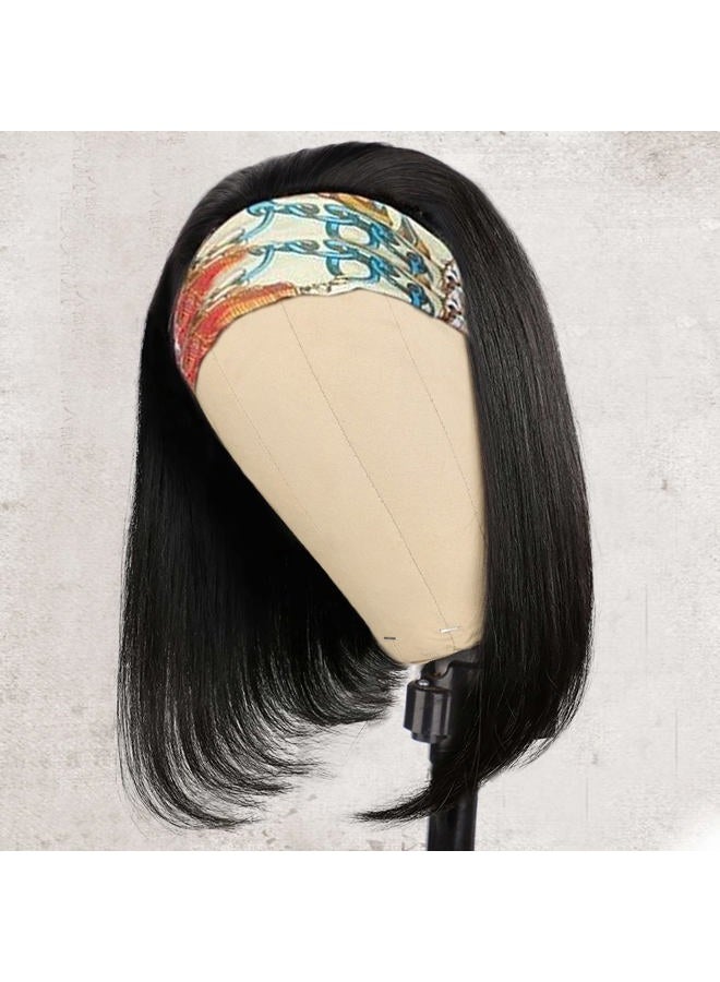 AISI Bob Headband Wig Human Hair Short Straight Headband Wigs Remy Hair Easy Wear and Go Glueless Wigs ​Bob Headband Wigs for Women Black Color(150% Density 12Inch) - Image 2