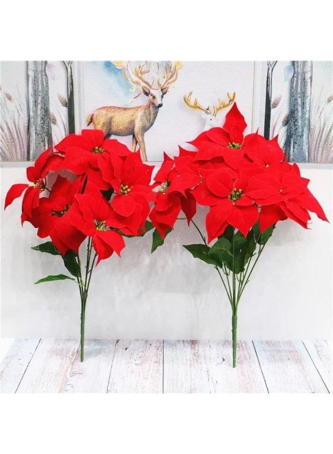 Consul's Daughter Bouquet 7 Roses Poinsettia Flowers Christmas Decoration Artificial Christmas Flowers Poinsettia Bouquet Flower Bushes Party Decorative Flower Accessories - Image 2
