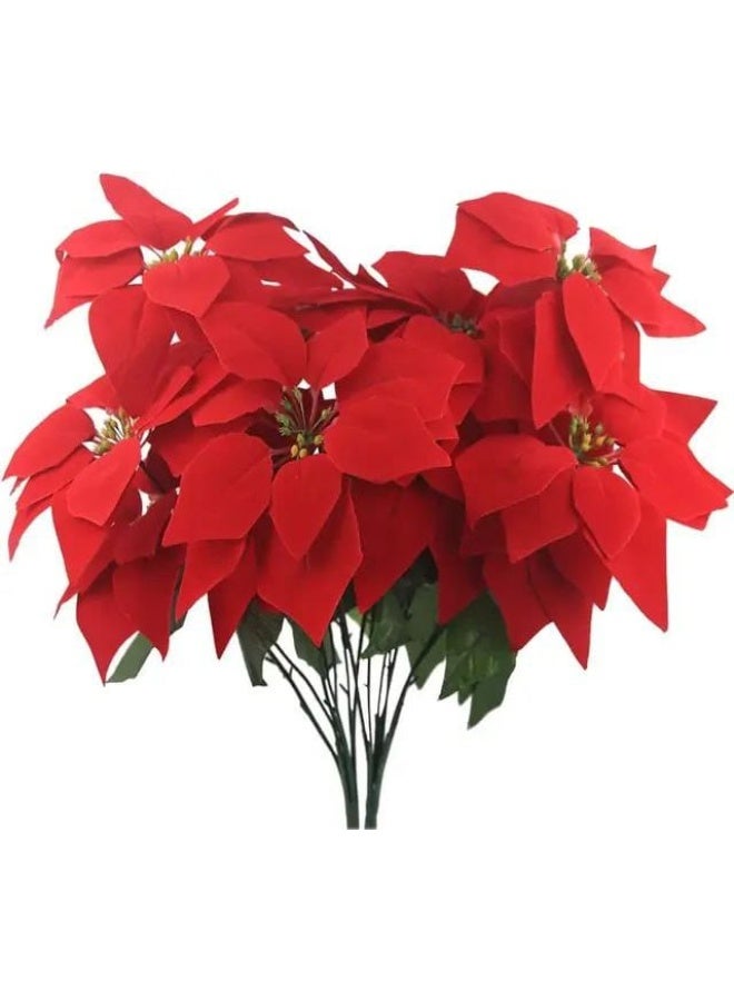 Consul's Daughter Bouquet 7 Roses Poinsettia Flowers Christmas Decoration Artificial Christmas Flowers Poinsettia Bouquet Flower Bushes Party Decorative Flower Accessories - Image 3